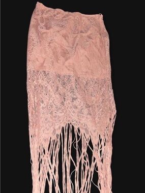Banjul Blush Pink Lace High-Low Fringe Skirt